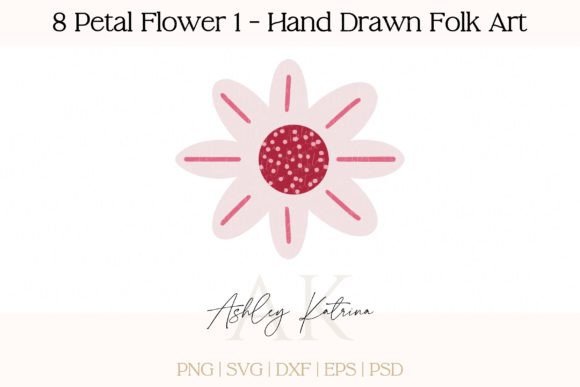 Download 8 Petal Flower 1 - Hand Drawn Folk Art - Flower Collection