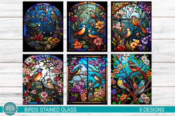 Download Birds on Flowers Stained Glass - Flower Collection