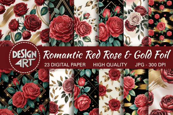 Download Romantic Red Rose &amp; Gold Foil Pattern - Romantic Collection