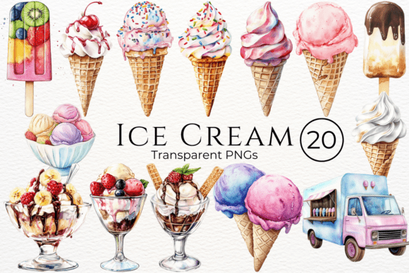 Download Ice Cream Watercolor Cliparts - Ice cream Collection