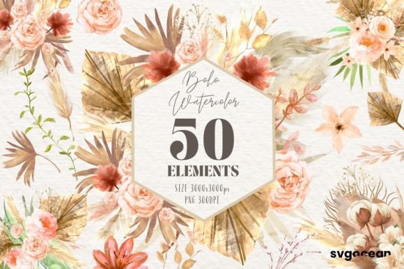Download Boho Flowers Watercolor Clipart Bundle - Flower Collection