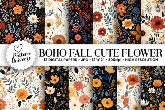 Download Boho Fall Cute Flowers Seamless Patterns - Flower Collection