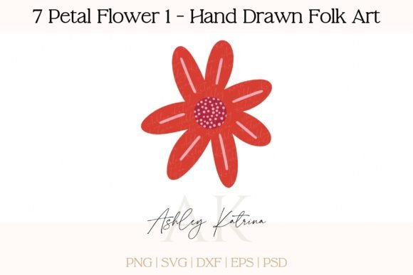 Download 7 Petal Flower 1 - Hand Drawn Folk Art - Flower Collection