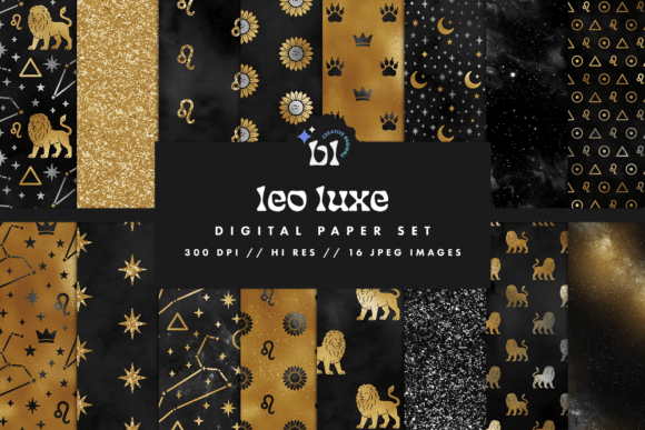 Download Black &amp; Gold Leo Zodiac Digital Paper - Premium Resources