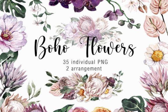 Download Watercolor Boho Flowers Clipart - Flower Collection