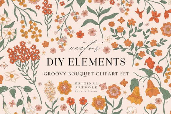 Download Groovy Bouquet Boho Flowers Clipart - Flower Collection