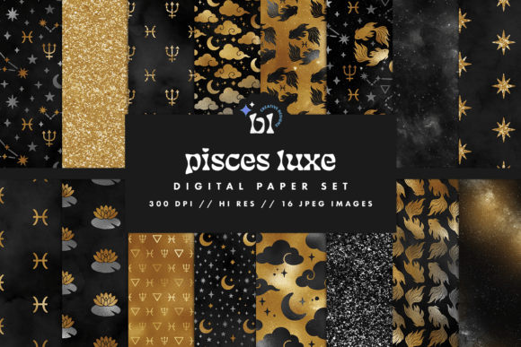 Download Black &amp; Gold Pisces Zodiac Digital Paper - Premium Resources