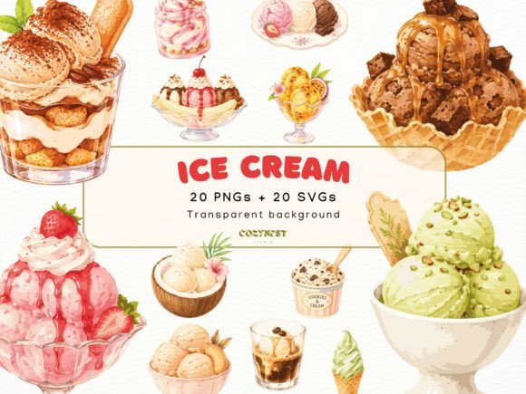 Download Ice Cream Watercolor Cliparts, PNG SVG - Ice cream Collection