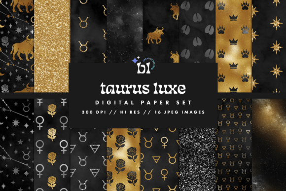 Download Black &amp; Gold Taurus Zodiac Digital Paper - Premium Resources