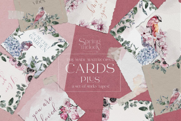 Download Watercolor Flower Birds Pre-made Cards - Flower Collection
