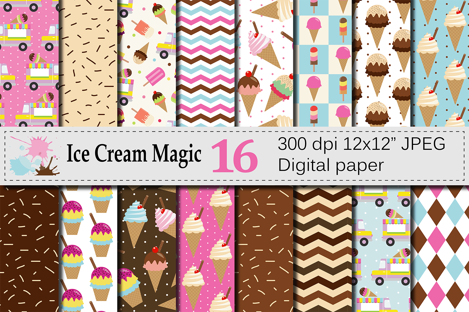 Download Ice Cream Digital Paper Pack - Ice cream Collection