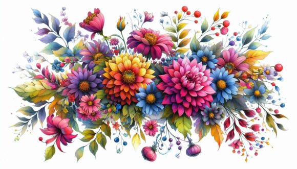 Download 10 Bright Flower Border, Ink Details - Flower Collection