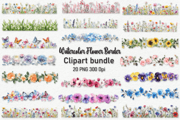 Download Watercolor Flower Borders Clipart Bundle - Flower Collection