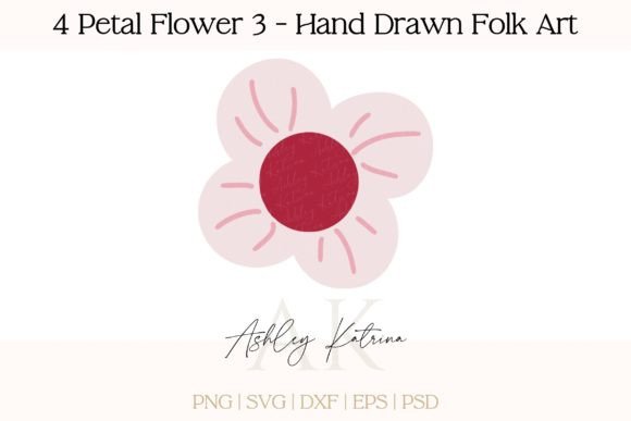 Download 4 Petal Flower 3 - Hand Drawn Folk Art - Flower Collection
