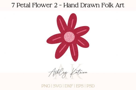 Download 7 Petal Flower 2 - Hand Drawn Folk Art - Flower Collection