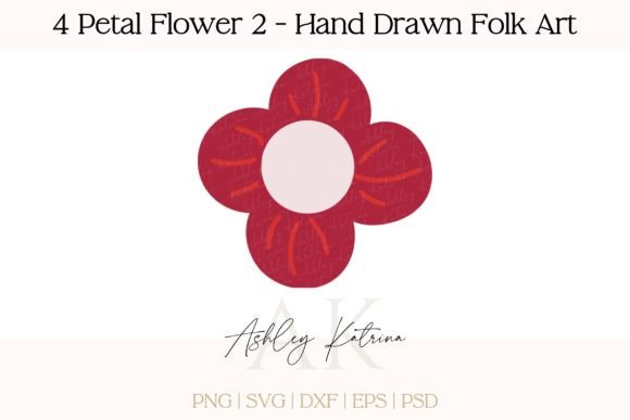 Download 4 Petal Flower 2 - Hand Drawn Folk Art - Flower Collection